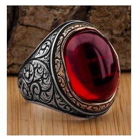 925 Ayar Gümüş Yakut Ruby Taşlı Erkek Yüzük