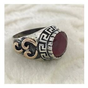 925 Ayar Gümüş Yakut Ruby Taşlı Erkek Yüzük