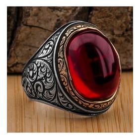 925 Ayar Gümüş Yakut Ruby Taşlı Erkek Yüzük