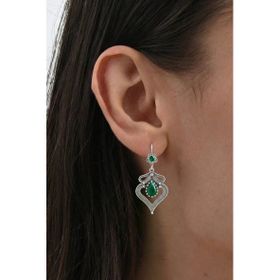 925 Ayar Gümüş Yeşil Taşlı Oksitli Otantik Sallantılı Telkari Küpe