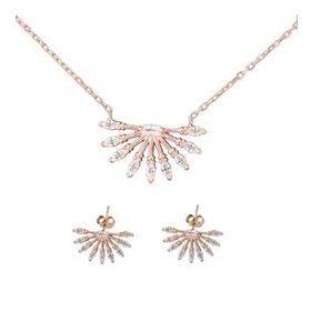 925 Ayar Gümüş Zirkon Taşlı Rose Kolye Küpe Seti