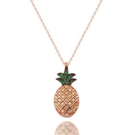 925 Ayar Gümüş Zirkon Taşlı Tropik Ananas Tasarımlı Rose Kolye
