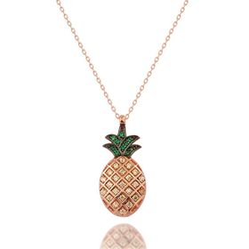 925 Ayar Gümüş Zirkon Taşlı Tropik Ananas Tasarımlı Rose Kolye