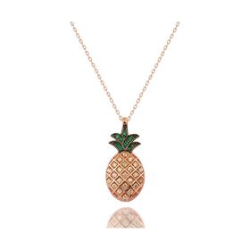 925 Ayar Gümüş Zirkon Taşlı Tropik Ananas Tasarımlı Rose Kolye