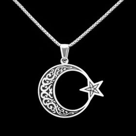 925 Ayar İşlemeli Ayyıldız Erkek Gümüş Kolye