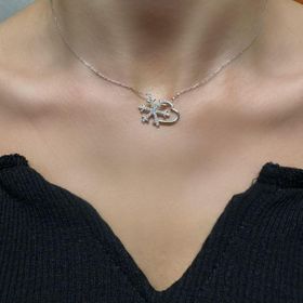 925 Ayar Kalp Kar Tanesi Gümüş Kolye