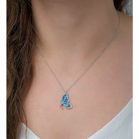 925 Ayar Mavi Kelebek Kadın Gümüş Kolye