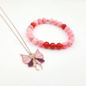 925 Ayar Pembe Zirkon Taşlı Kelebek Kadın Gümüş Kolye