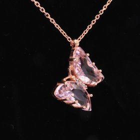 925 Ayar Pembe Zirkon Taşlı Kelebek Kadın Gümüş Kolye