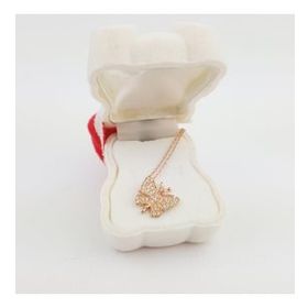 925 Ayar Zirkon Taşlı Beyaz Kadife Ayıcık Kutulu Rose Kelebek Kadın Gümüş Kolye
