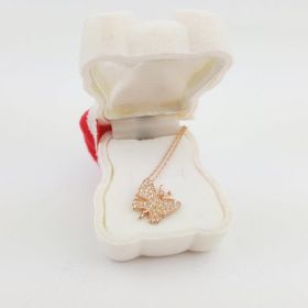925 Ayar Zirkon Taşlı Beyaz Kadife Ayıcık Kutulu Rose Kelebek Kadın Gümüş Kolye