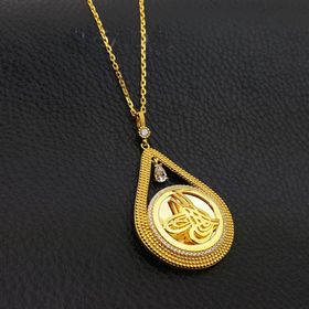 925 Ayar Zirkon Taşlı Damla Model Tuğra Kadın Gümüş Kolye