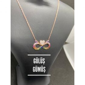 925 Ayar Zirkon Taşlı Sonsuzluk Kalp Rose Kadın Gümüş Kolye