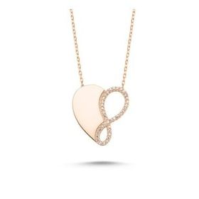 925 Ayar Zirkon Taşlı Sonsuzluk Kalp Rose Kadın Gümüş Kolye