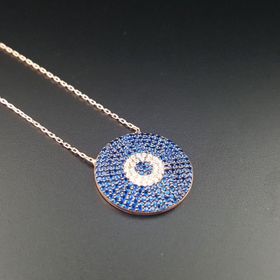 925 Ayar Zirkon Taşlı Tuğralı Zarif Nazar Boncuğu Kadın Gümüş Kolye