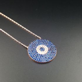 925 Ayar Zirkon Taşlı Tuğralı Zarif Nazar Boncuğu Kadın Gümüş Kolye