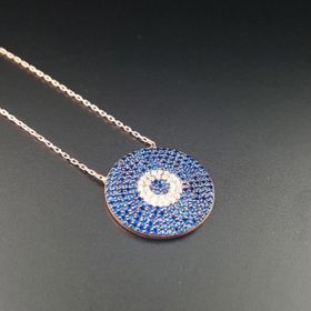 925 Ayar Zirkon Taşlı Tuğralı Zarif Nazar Boncuğu Kadın Gümüş Kolye