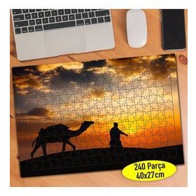 9320 Gün Batımında Deve ve İnsan Silüeti 240 Parça Puzzle Yapboz