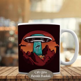 9758 Ufo Gemisine Işınlanan İnsan Baskılı Kupa Bardak