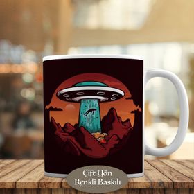 9758 Ufo Gemisine Işınlanan İnsan Baskılı Kupa Bardak