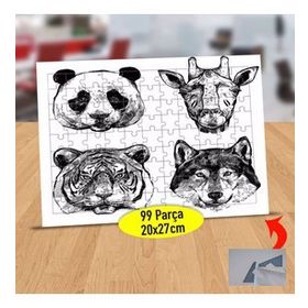 9766 Çizimsel Siyah Beyaz Hayvanlar 99 Parça Puzzle Yapboz Tablo