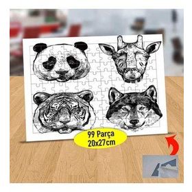 9766 Çizimsel Siyah Beyaz Hayvanlar 99 Parça Puzzle Yapboz Tablo