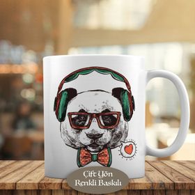 9770 Papyon ve Kulaklıklı Cool Panda Baskılı Kupa Bardak