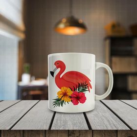 985600 Çiçekli Flamingo Kuşu Baskılı Hediyelik Kupa Bardak