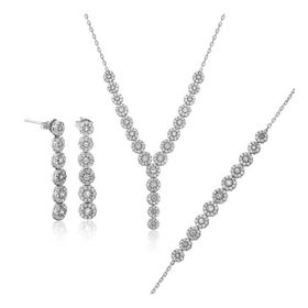 A.C Silvers Beyaz Taşlı Su Yolu Gümüş Kadın Set