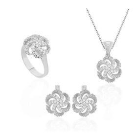 A.C Silvers Çiçek Desenli Kadın Gümüş Set