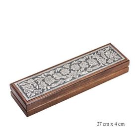 A.C Silvers Gümüş Çiçek Desenli Ahşap Tesbih Kutusu