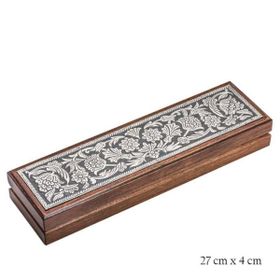 A.C Silvers Gümüş Çiçek Desenli Ahşap Tesbih Kutusu