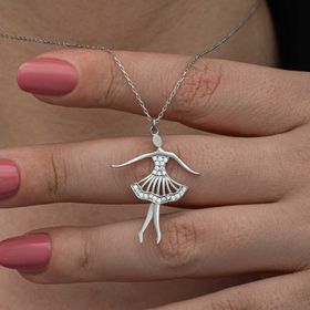 A.C Silvers Gümüş Pembe Balerin Kadın Kolye