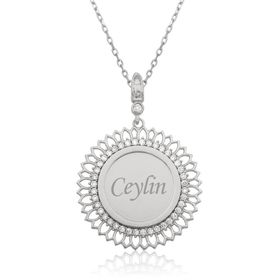 A.C Silvers Kişiye Özel Taşlı Plaka Gümüş Kolye