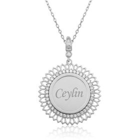 A.C Silvers Kişiye Özel Taşlı Plaka Gümüş Kolye