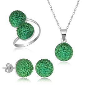 A.C Silvers Yeşil Kristal Kadın Gümüş Set