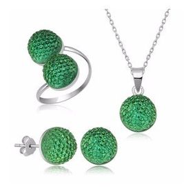 A.C Silvers Yeşil Kristal Kadın Gümüş Set