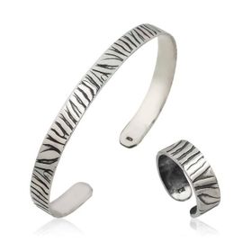 A.C Silvers Zebra Desenli Gümüş Bileklik ve Yüzük Set