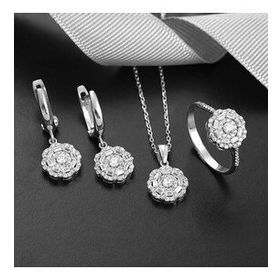 A.C Silvers Zirkon Taşlı Çiçek Kadın Gümüş Set