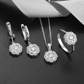 A.C Silvers Zirkon Taşlı Çiçek Kadın Gümüş Set