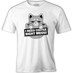 A Cat In A Coffee Cup Beyaz Erkek Tshirt