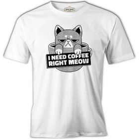 A Cat In A Coffee Cup Beyaz Erkek Tshirt