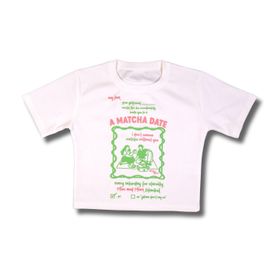 A Matcha Date Baskılı Crop Modal Kumaş, Esnek ve Rahat Kadın T-Shirt