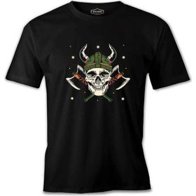 A Viking Skull With A Hammer And Axes Siyah Erkek Tshirt