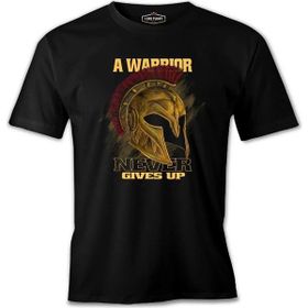 A Warrior Never Gives Up Spartans Helmet Siyah Erkek Tshirt