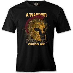 A Warrior Never Gives Up Spartans Helmet Siyah Erkek Tshirt