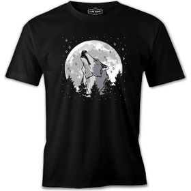 A Wolf Howling In A Starry Forest Background Siyah Erkek Tshirt