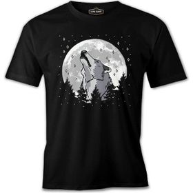 A Wolf Howling In A Starry Forest Background Siyah Erkek Tshirt