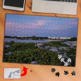 A054 Pembe Bulutlar Deniz Manzara 240 Parça Puzzle Yapboz Tablo