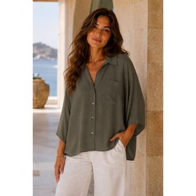 Abbra Kadın Oversize Keten Gömlek